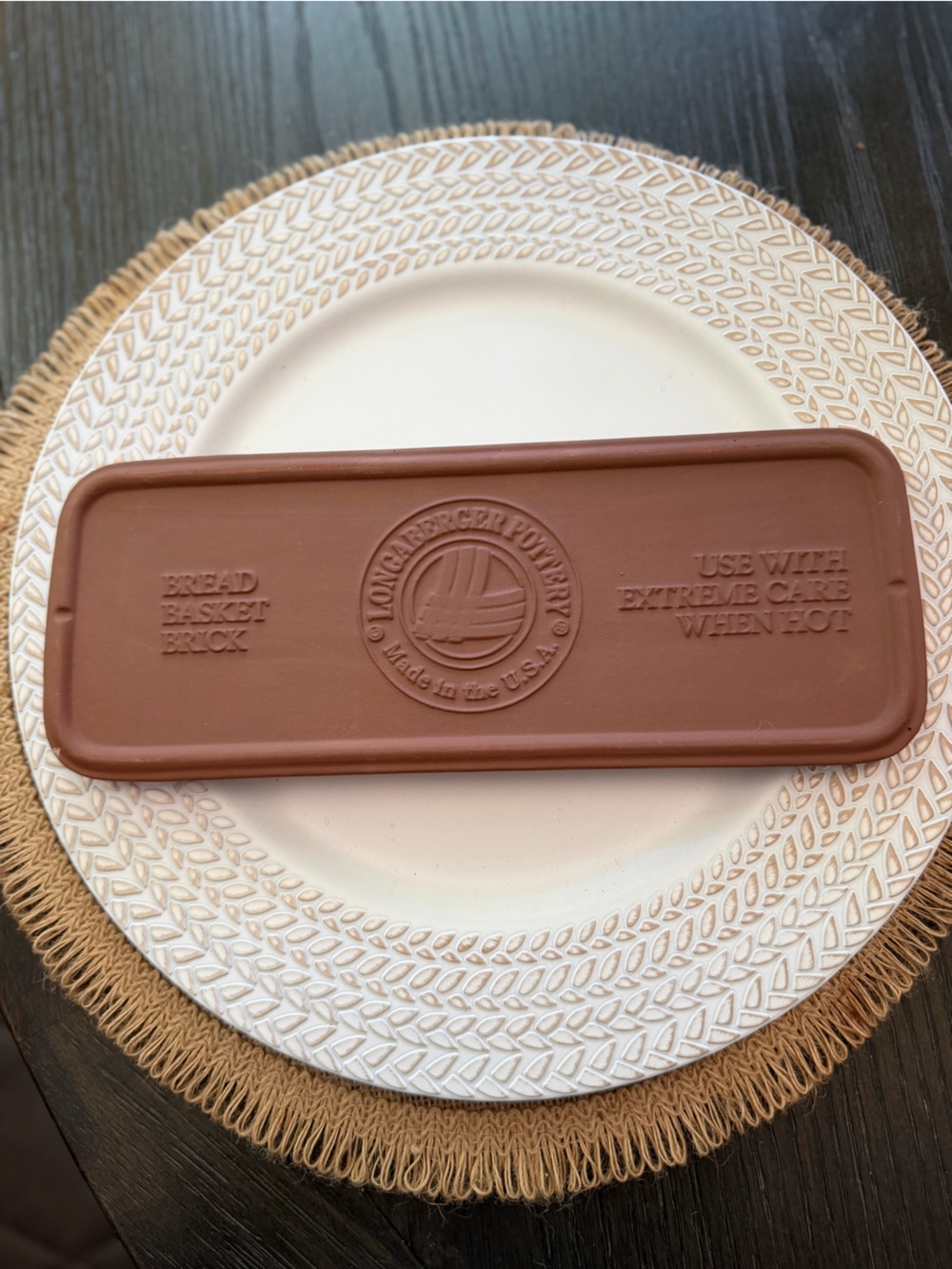 Longaberger Brick Red Terracotta Bread Basket warmer (keeps food hot)